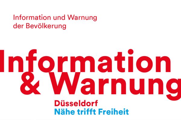 Plakat zur Information und Warnung der Bevölkerung in Düsseldorf. Der Fokus liegt auf wichtigen Sicherheits- und Notfallhinweisen.