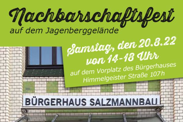 Ein Plakat, das für ein Nachbarschaftsfest wirbt, mit Details zu Ort und Zeit, um die Gemeinschaft zu einem lokalen Event einzuladen.